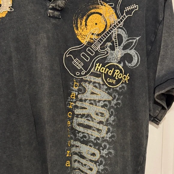 Hard Rock Cafe Charcoal and Gold Polo Shirt Barcelona Men’s Large - Picture 3 of 7
